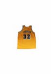 Magic Johnson Yellow Lakers Jersey (Signed on Back) (Steiner COA)